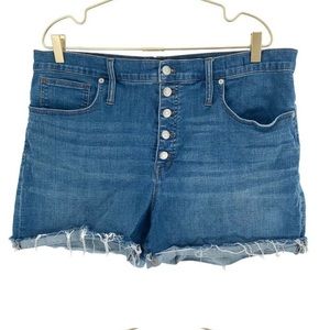 Madewell Women Jean Shorts, High Rise Button Fly Stretch Denim 4"Inseam, Size 33